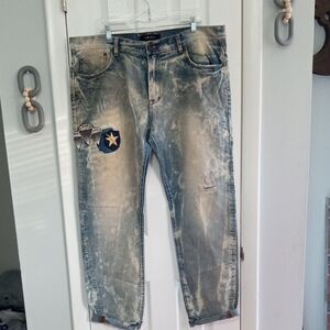 Vintage AKOO Blue Distressed Patched Jean Straight Leg Pant Bottoms